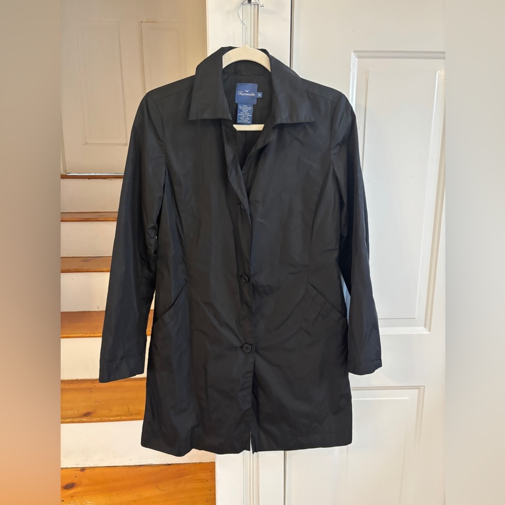 Faconnable Black Women's Trench Coat, chic, city styling - Picture 2 of 4